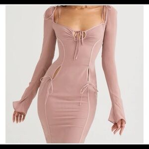 House of CB Dusty Pink Tie-Detail Midi Dress